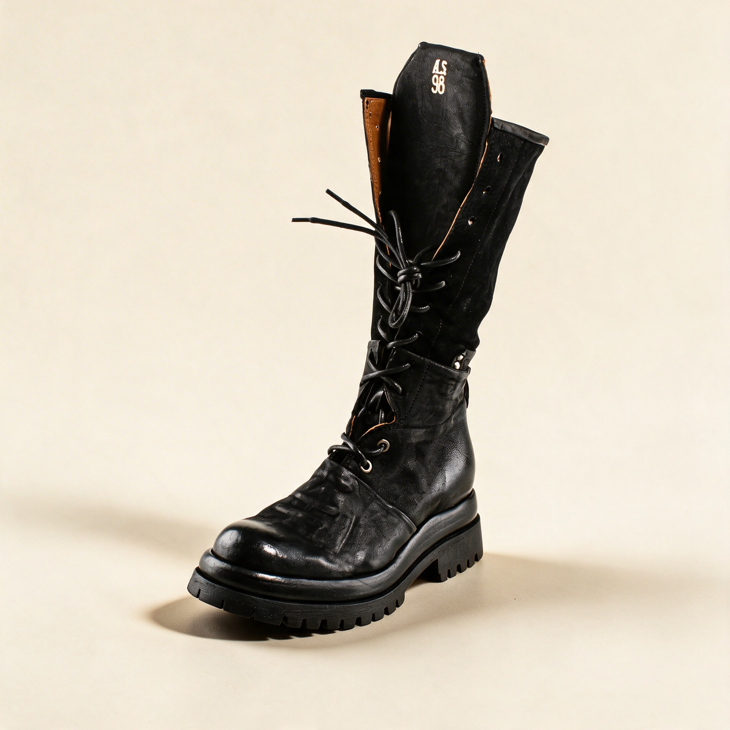 A.S.98 ARDEN Black tall boots, single three-quarter view 