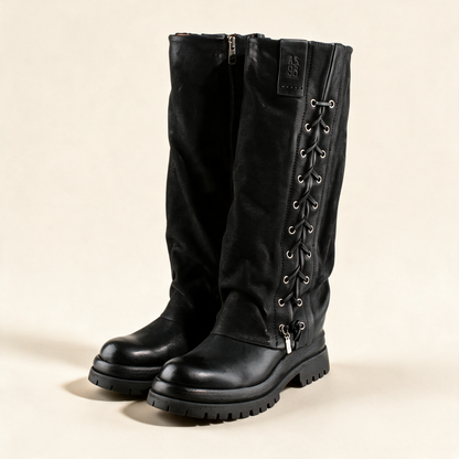 A.S.98 VALORA Black tall boots, pair three-quarter view 