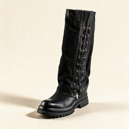 A.S.98 VALORA Black tall boots, single three-quarter view 