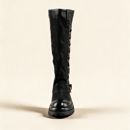 A.S.98 VALORA Black tall boots, rear view 