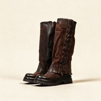 A.S.98 VALORA Ebony tall boots, pair three-quarter view 