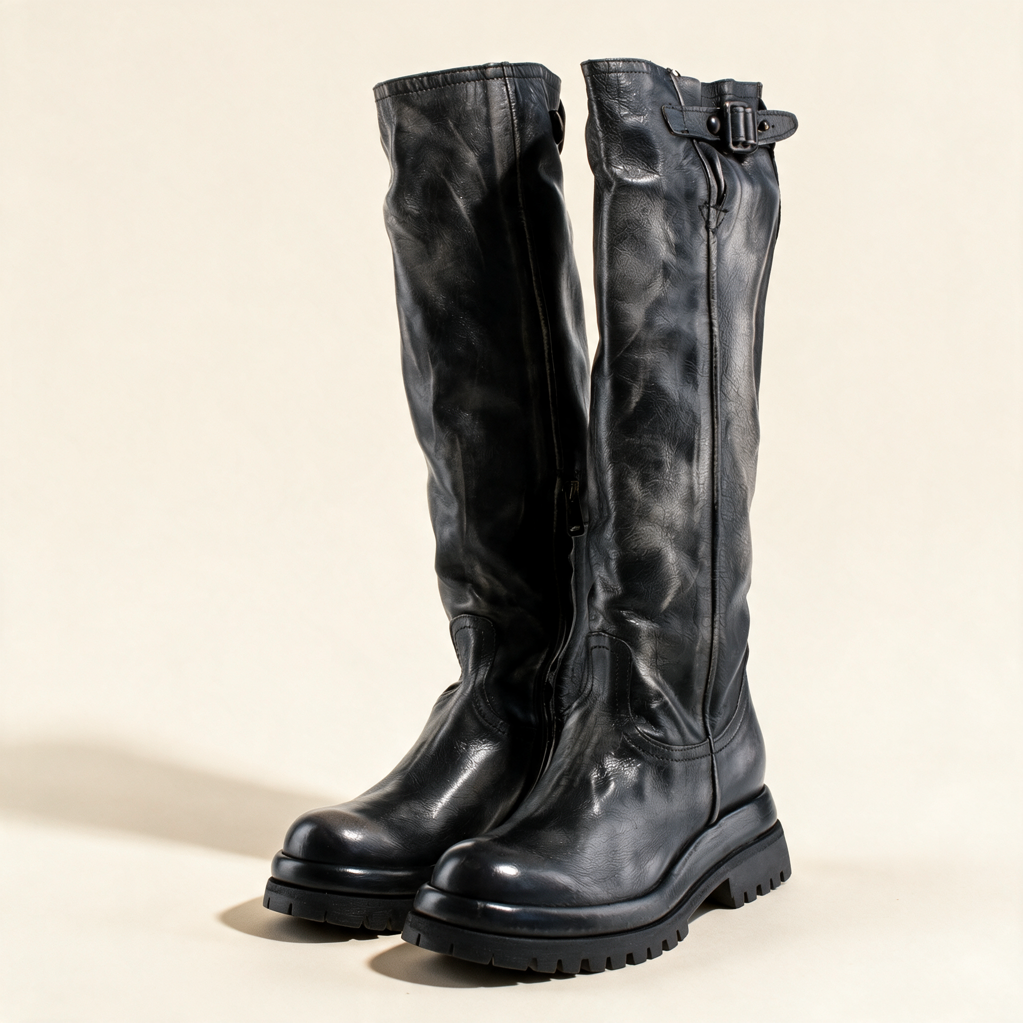 A.S.98 ECLIPSE Charcoal knee-high boots, pair three-quarter view 