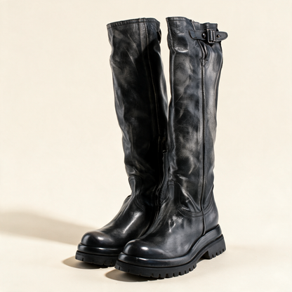 A.S.98 ECLIPSE Charcoal knee-high boots, pair three-quarter view 
