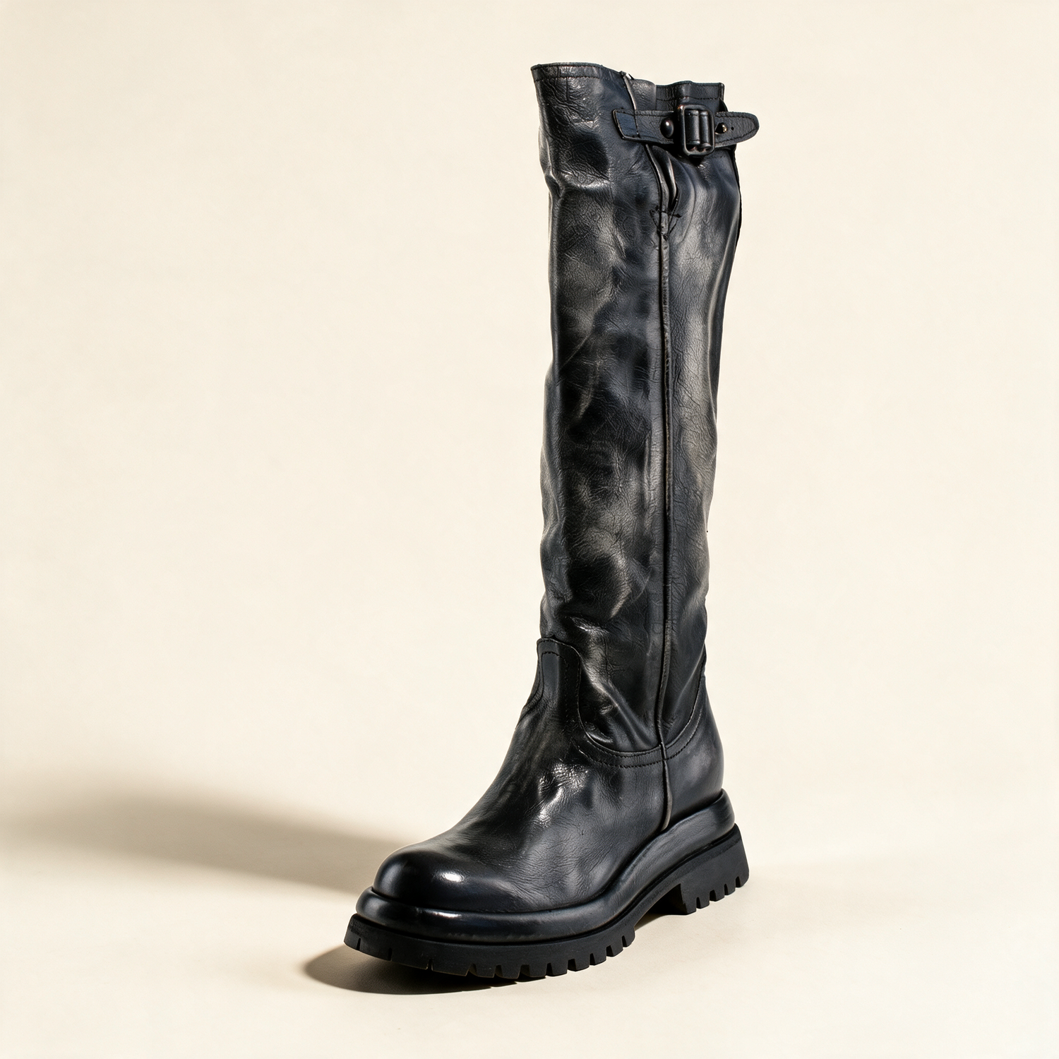 A.S.98 ECLIPSE Charcoal knee-high boots, single three-quarter view 