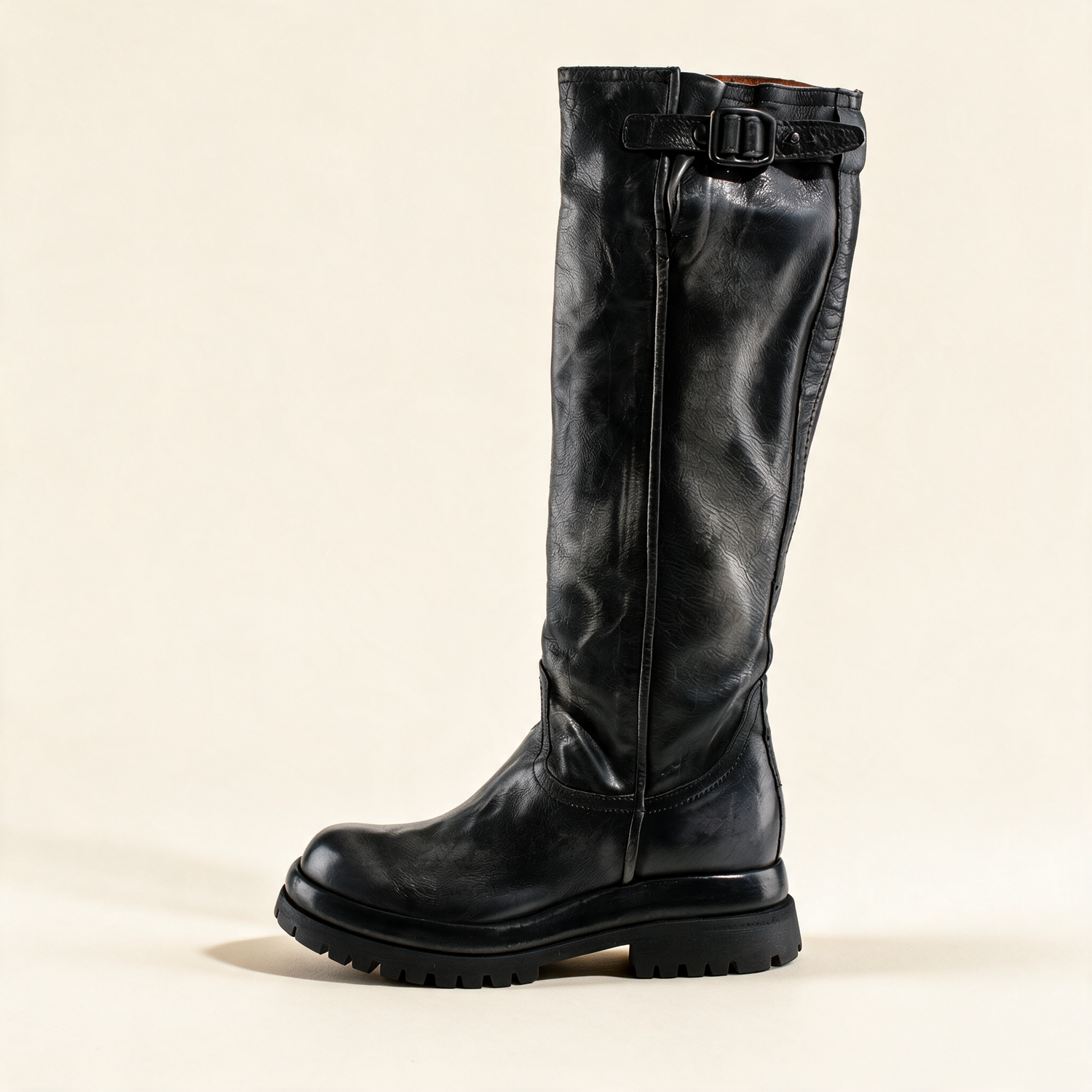 A.S.98 ECLIPSE Charcoal knee-high boots, outer side profile 