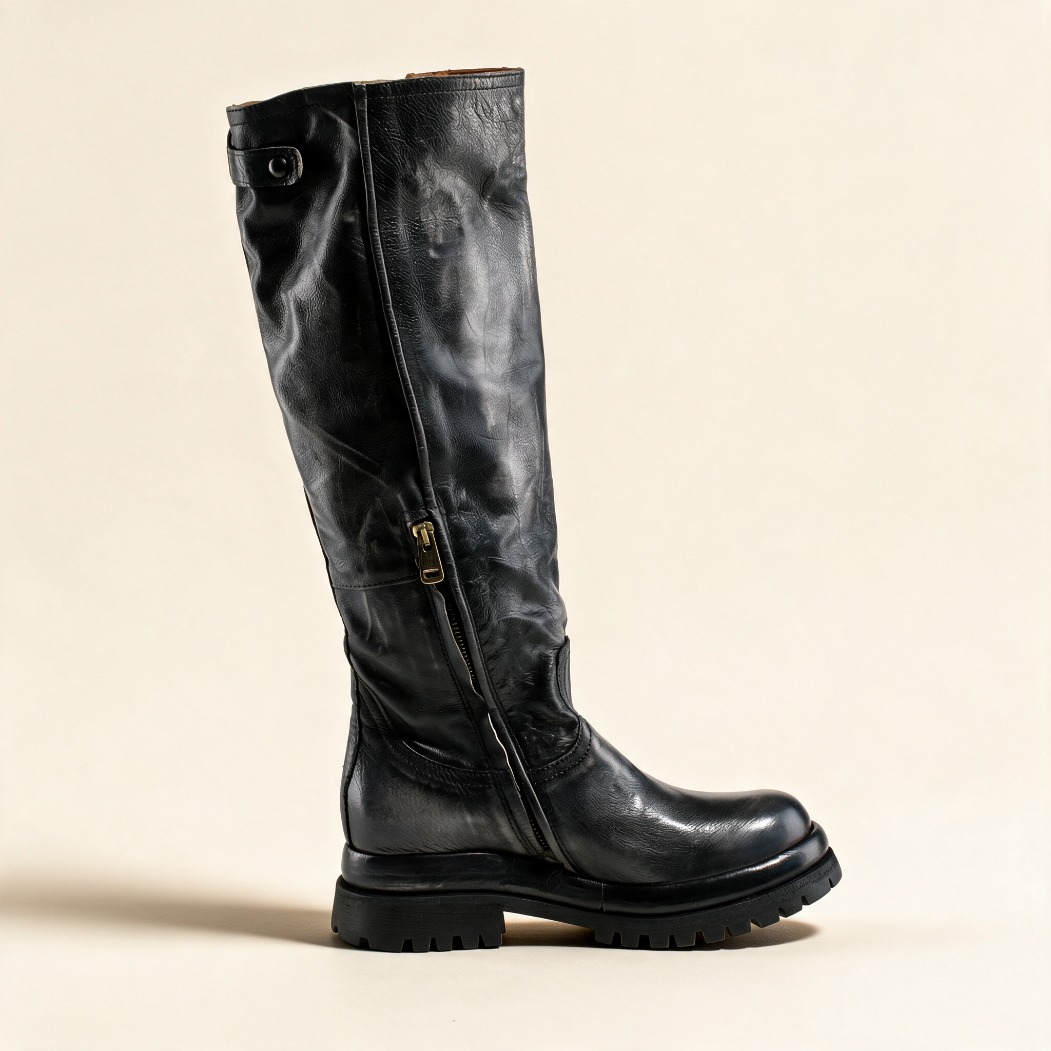 A.S.98 ECLIPSE Charcoal knee-high boots, front view 