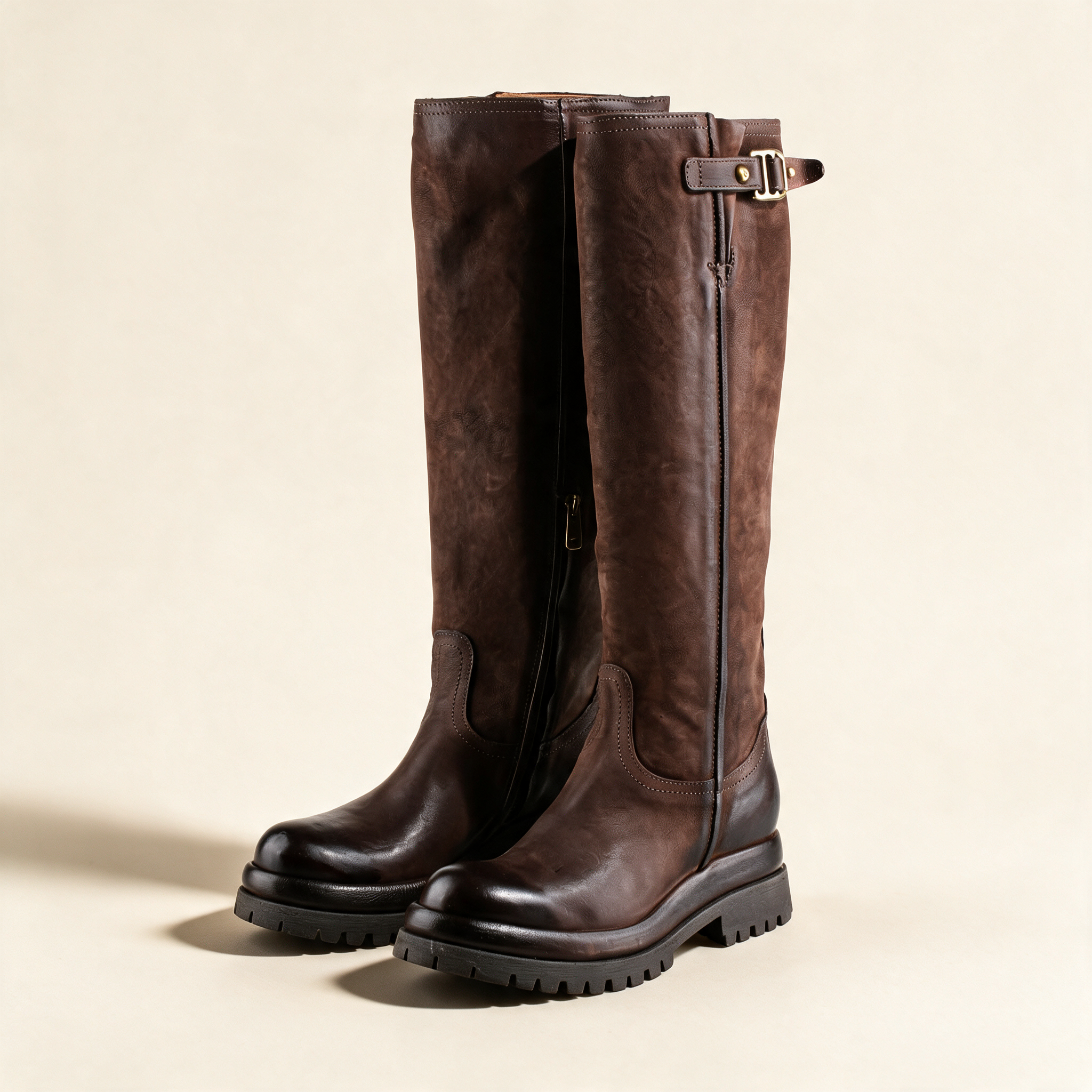 A.S.98 ECLIPSE Ebony knee-high boots, pair three-quarter view 