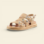 A.S.98 BRIGATA brown multi-strap studded Italian leather sandal #color_brown