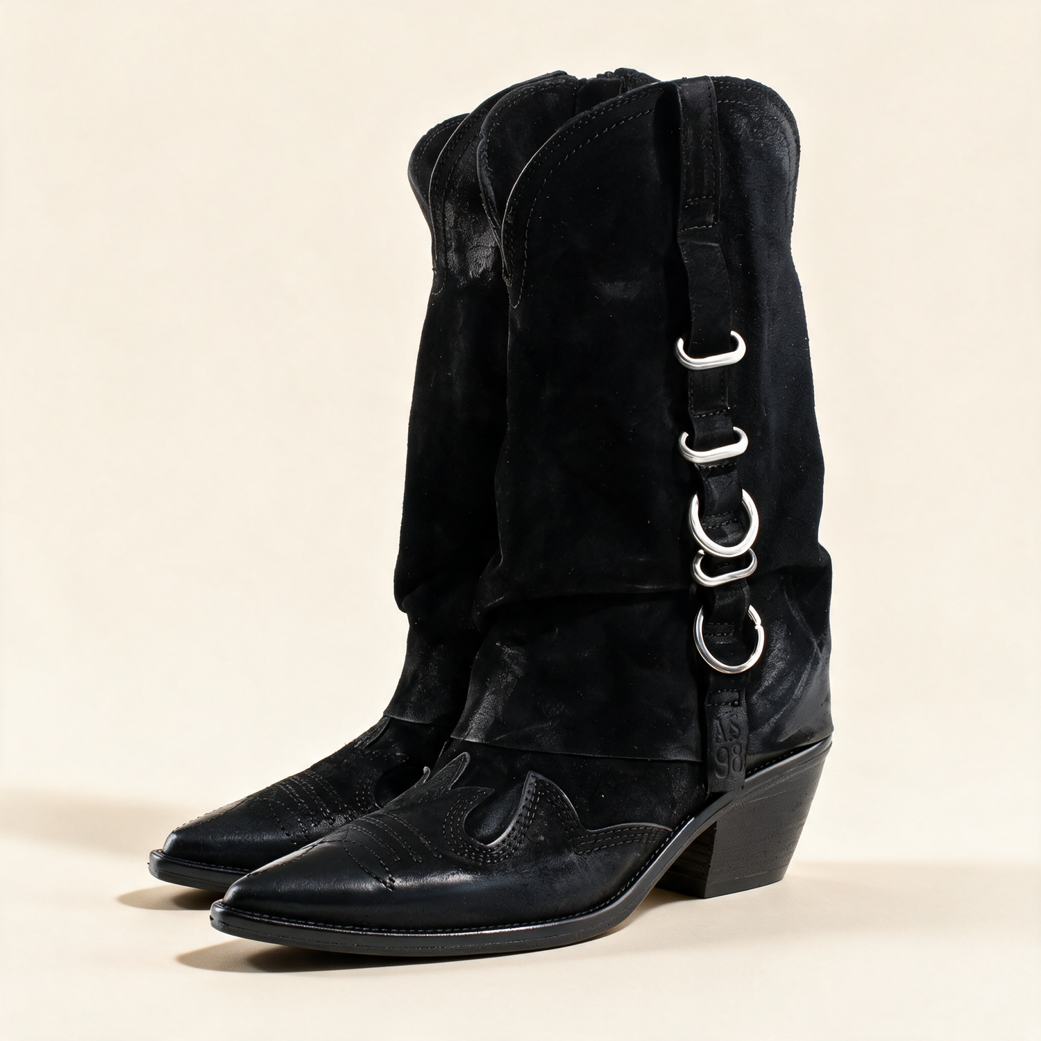 A.S.98 SOLARA Black western boots, pair three-quarter view 