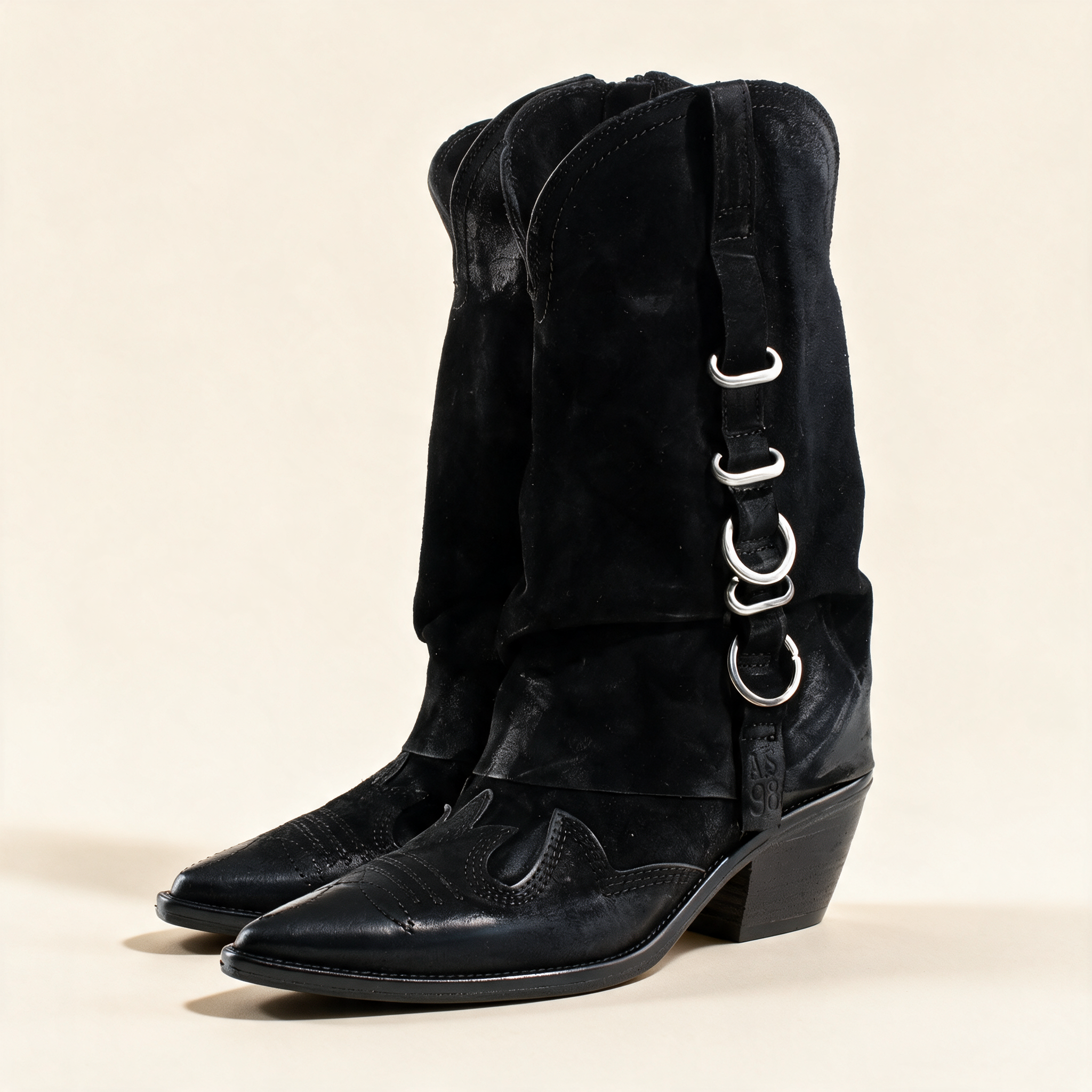 A.S.98 SOLARA Black western boots, pair three-quarter view 