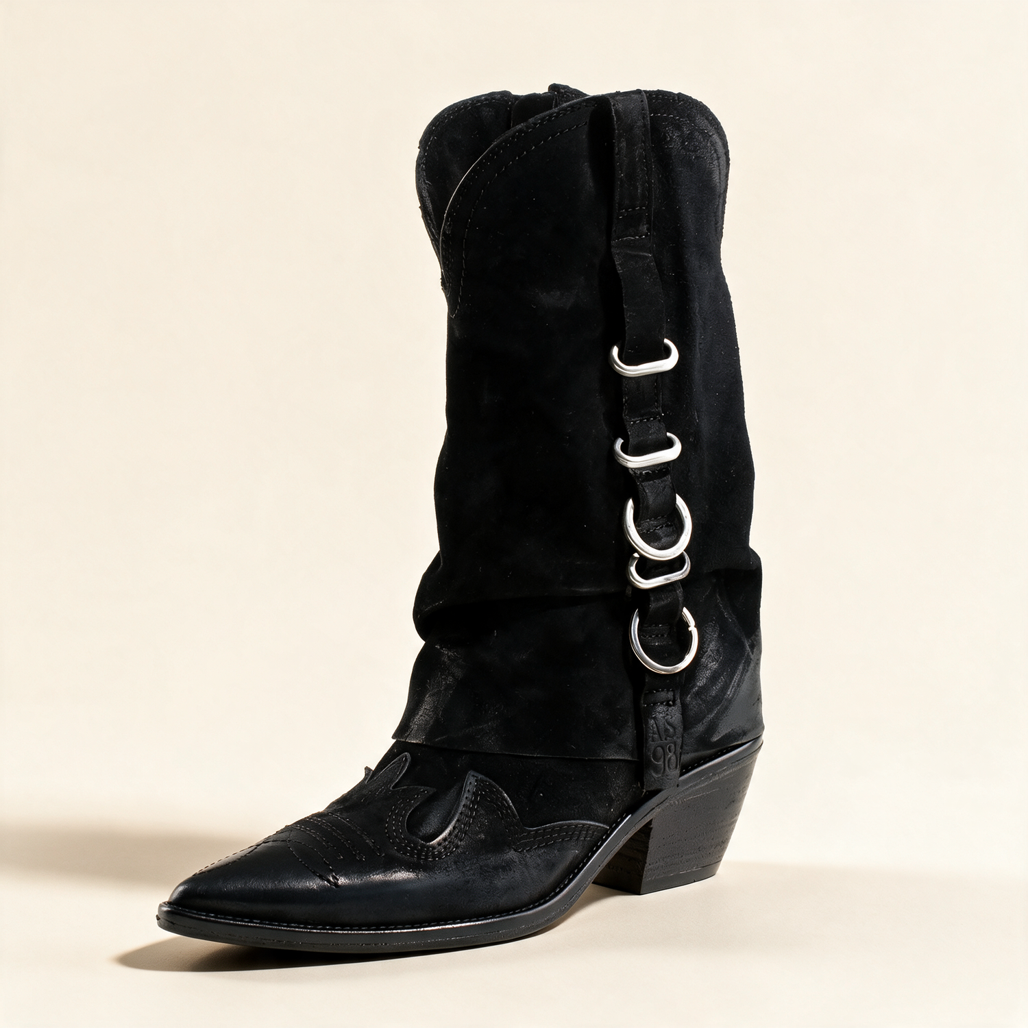 A.S.98 SOLARA Black western boots, single three-quarter view 