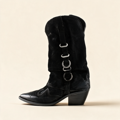 A.S.98 SOLARA Black western boots, outer side profile 