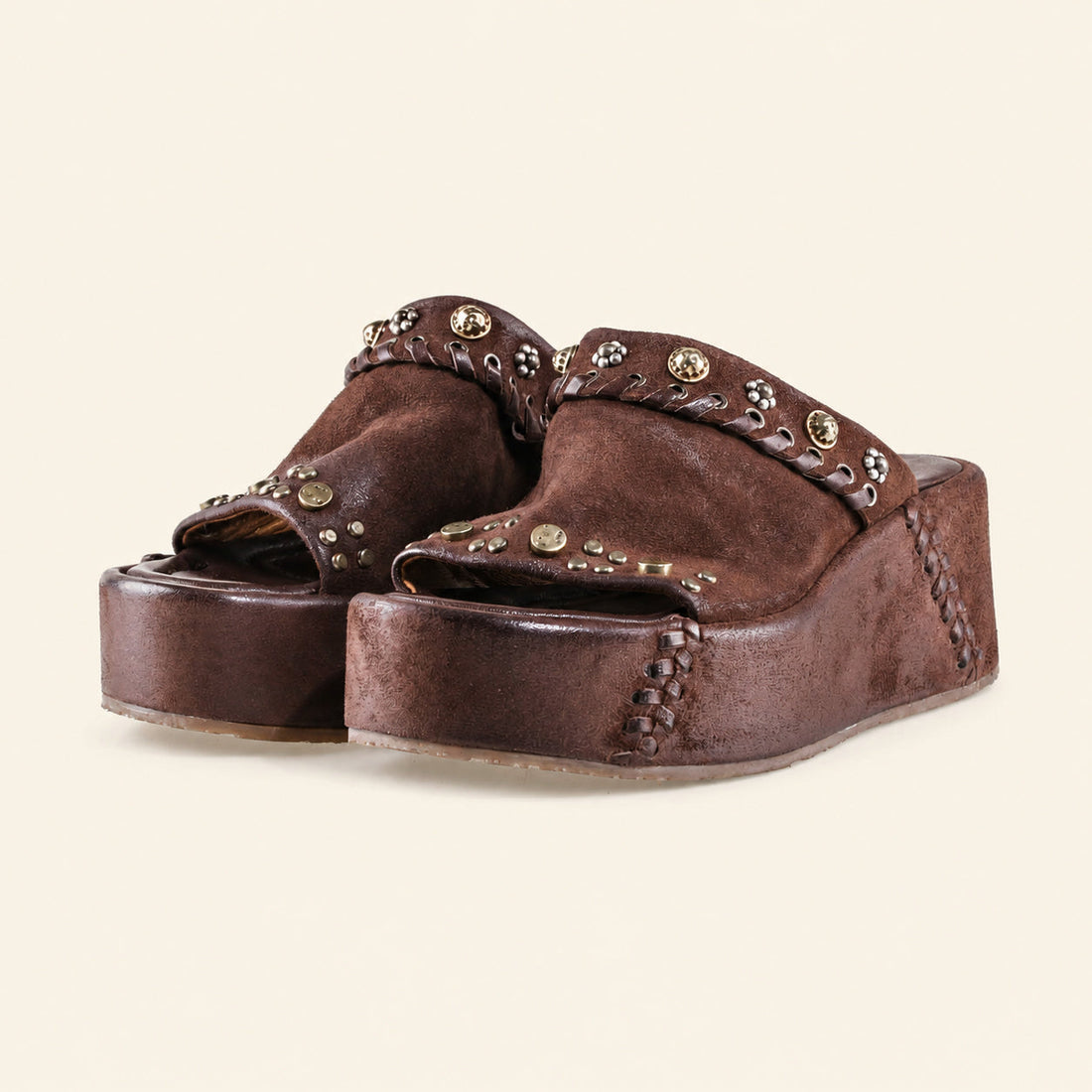 A.S.98 RIBELLA Ebony Italian leather platform sandal, pair three-quarter view 
