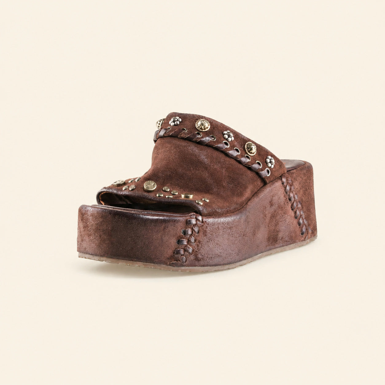 A.S.98 RIBELLA Ebony Italian leather platform sandal, single three-quarter view 
