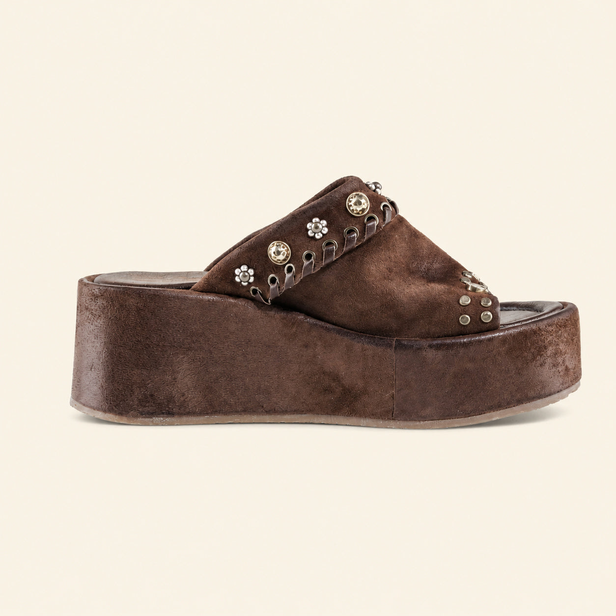 A.S.98 RIBELLA Ebony Italian leather platform sandal, front view 