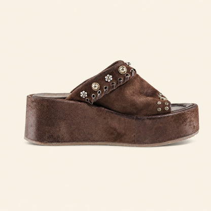 A.S.98 RIBELLA Ebony Italian leather platform sandal, front view 