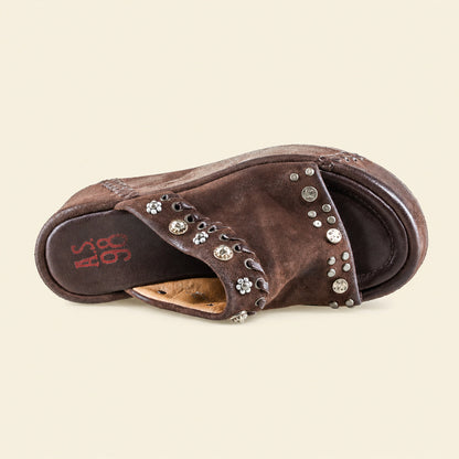 A.S.98 RIBELLA Ebony Italian leather platform sandal, hardware and construction detail 