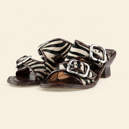 A.S.98 ZEBRANO Safari Zebra Italian leather heeled sandal, pair three-quarter view 