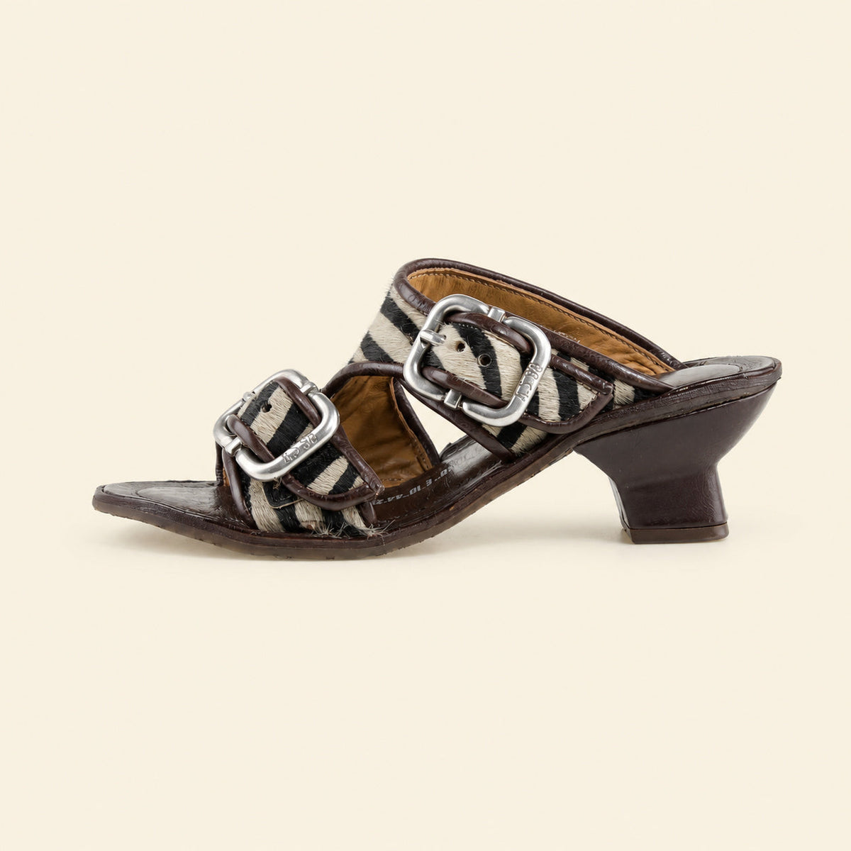 A.S.98 ZEBRANO Safari Zebra Italian leather heeled sandal, front view 