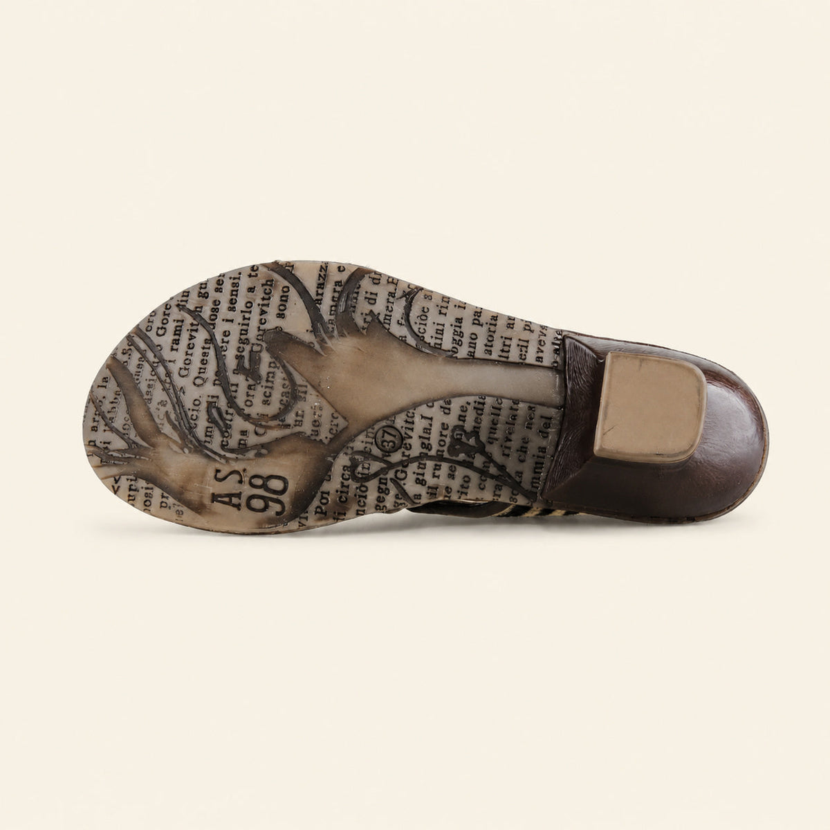 A.S.98 ZEBRANO Safari Zebra Italian leather heeled sandal, outsole view 