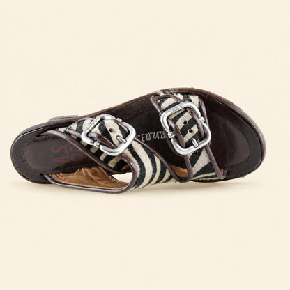 A.S.98 ZEBRANO Safari Zebra Italian leather heeled sandal, hardware and construction detail 
