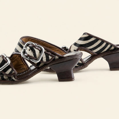 A.S.98 ZEBRANO Safari Zebra Italian leather heeled sandal, heel and sole detail 