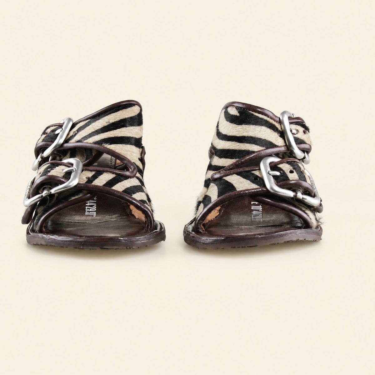 A.S.98 ZEBRANO Safari Zebra Italian leather heeled sandal, toe and profile detail 