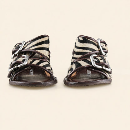 A.S.98 ZEBRANO Safari Zebra Italian leather heeled sandal, toe and profile detail 