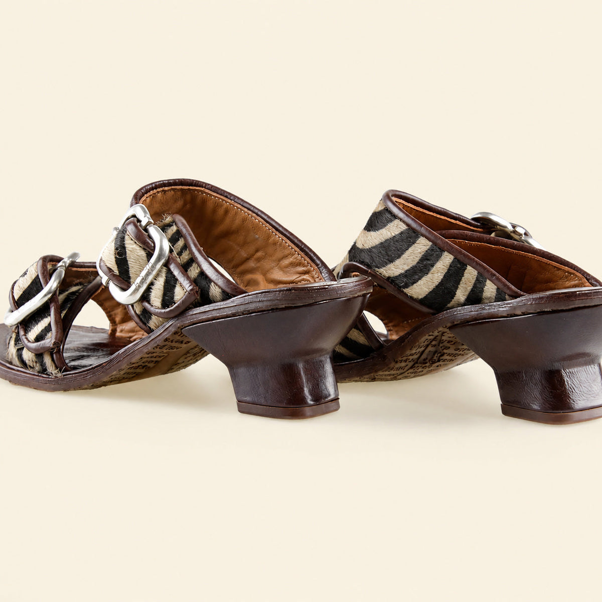 A.S.98 ZEBRANO Safari Zebra Italian leather heeled sandal, interior and strap detail 