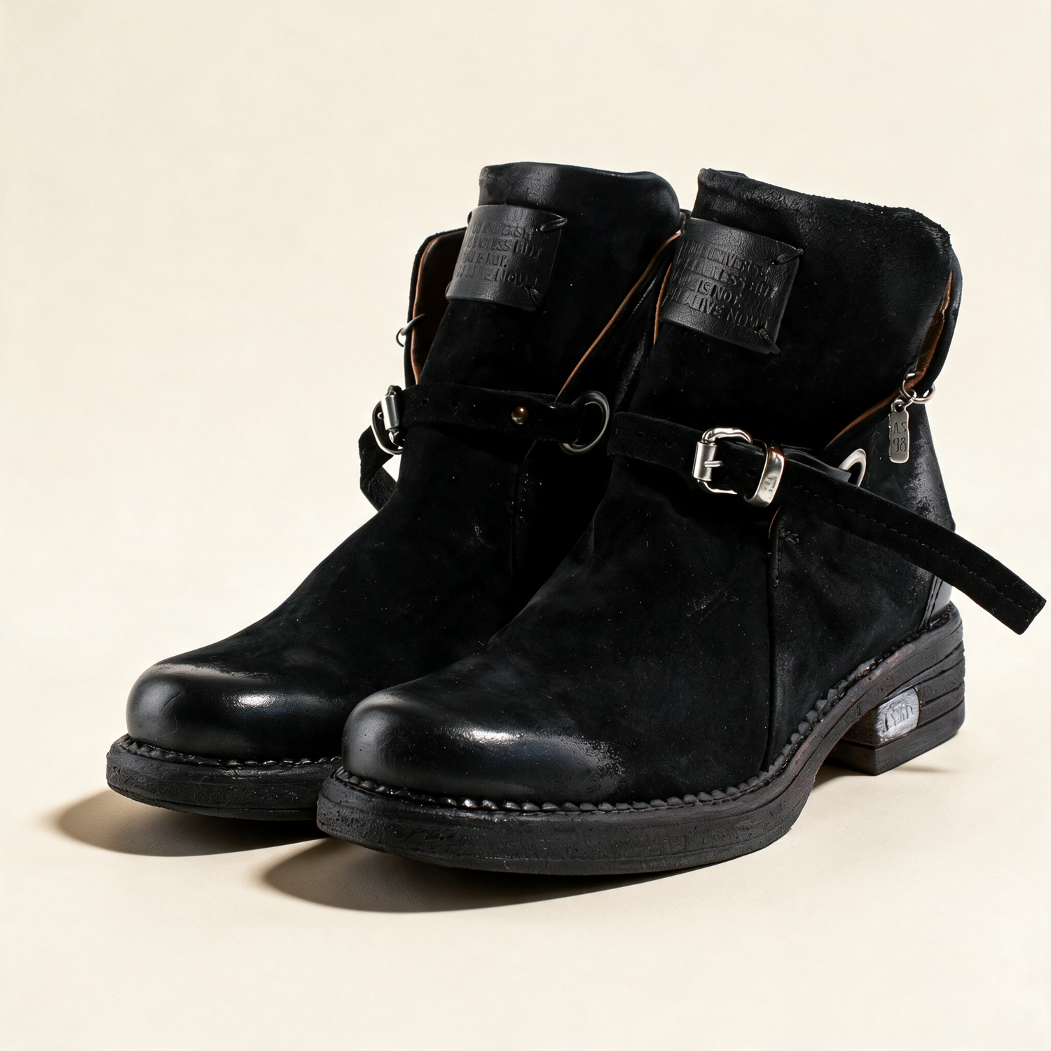 A.S.98 NYX Black ankle boots, pair three-quarter view 