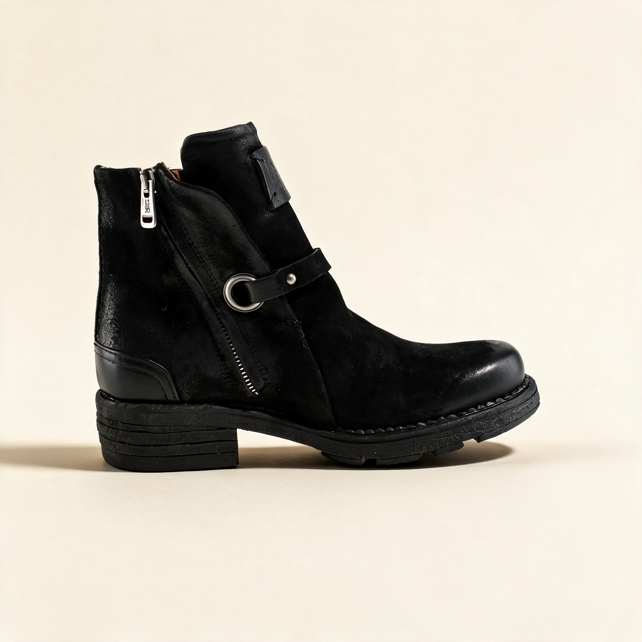 A.S.98 NYX Black ankle boots, front view 