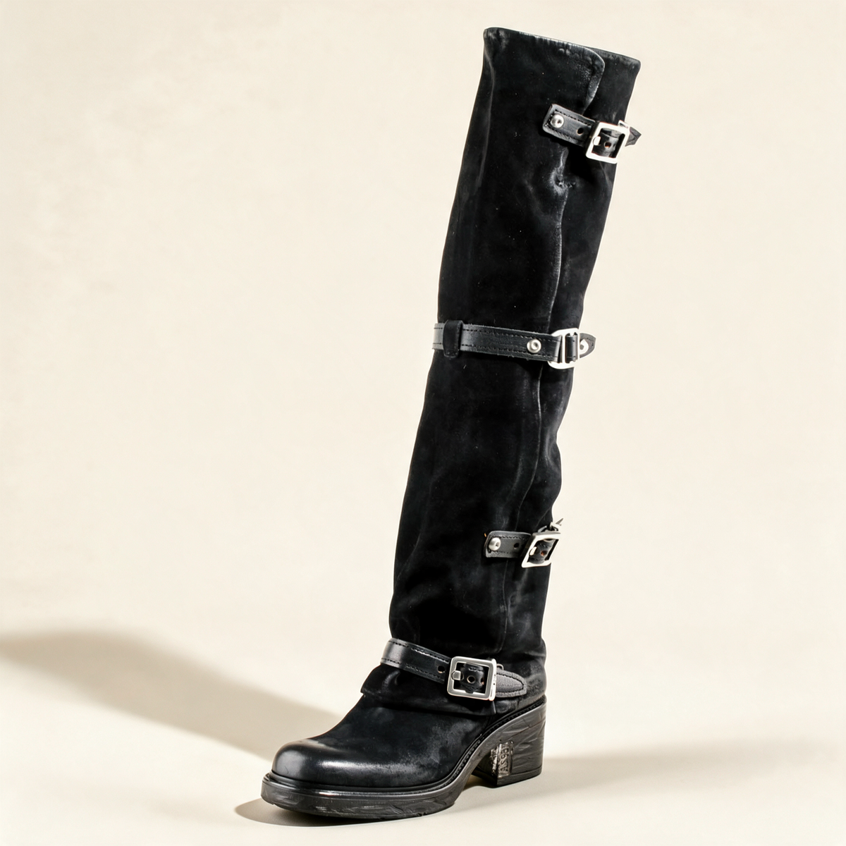 A.S.98 ROWENA Black knee-high boots, single three-quarter view 