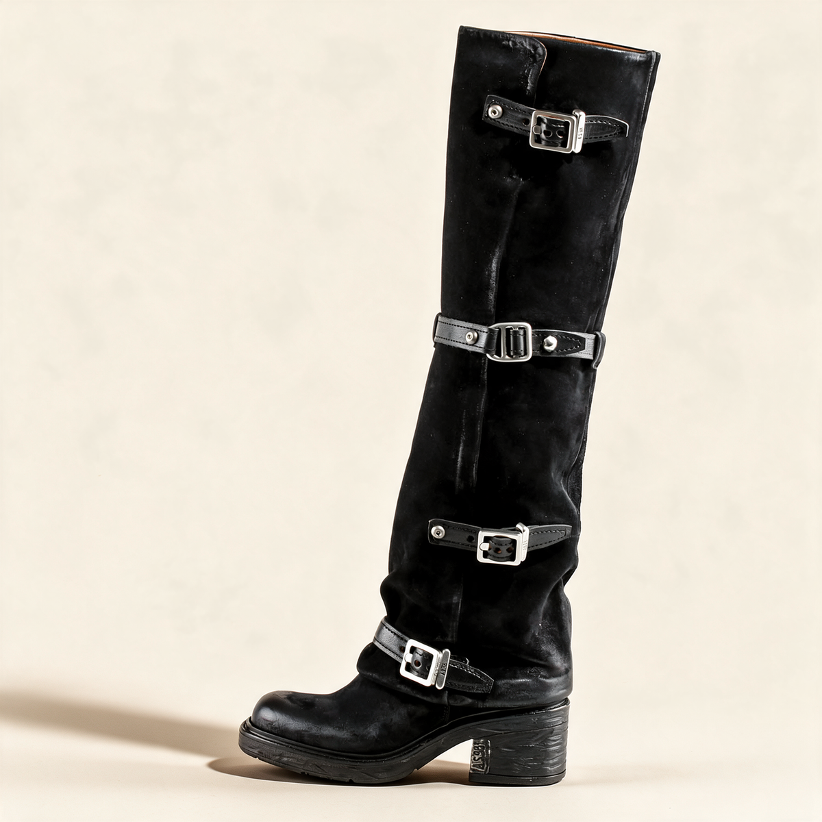 A.S.98 ROWENA Black knee-high boots, outer side profile 