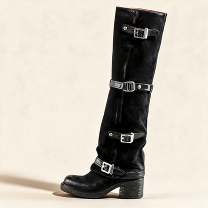 A.S.98 ROWENA Black knee-high boots, outer side profile 