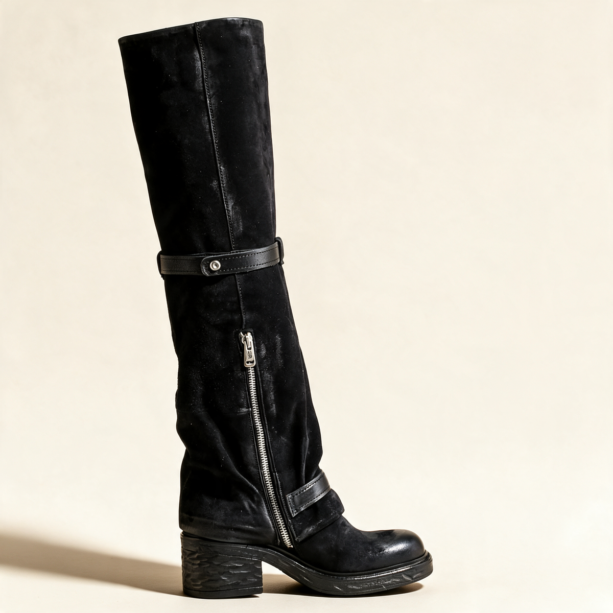 A.S.98 ROWENA Black knee-high boots, inner side with zipper 