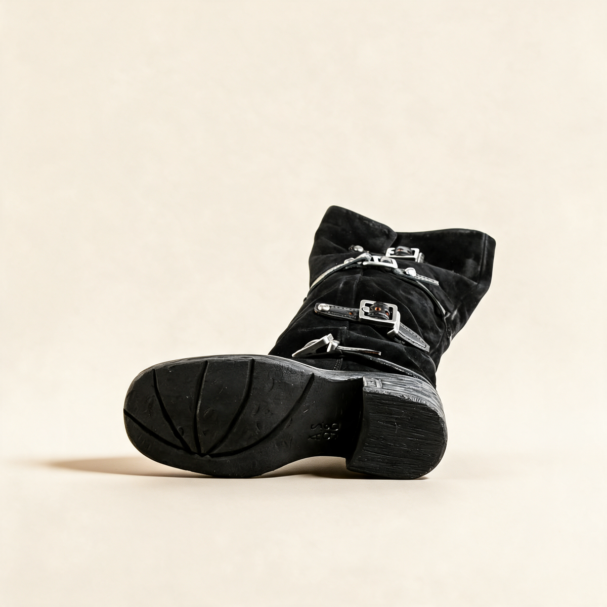 A.S.98 ROWENA Black knee-high boots, outsole view 