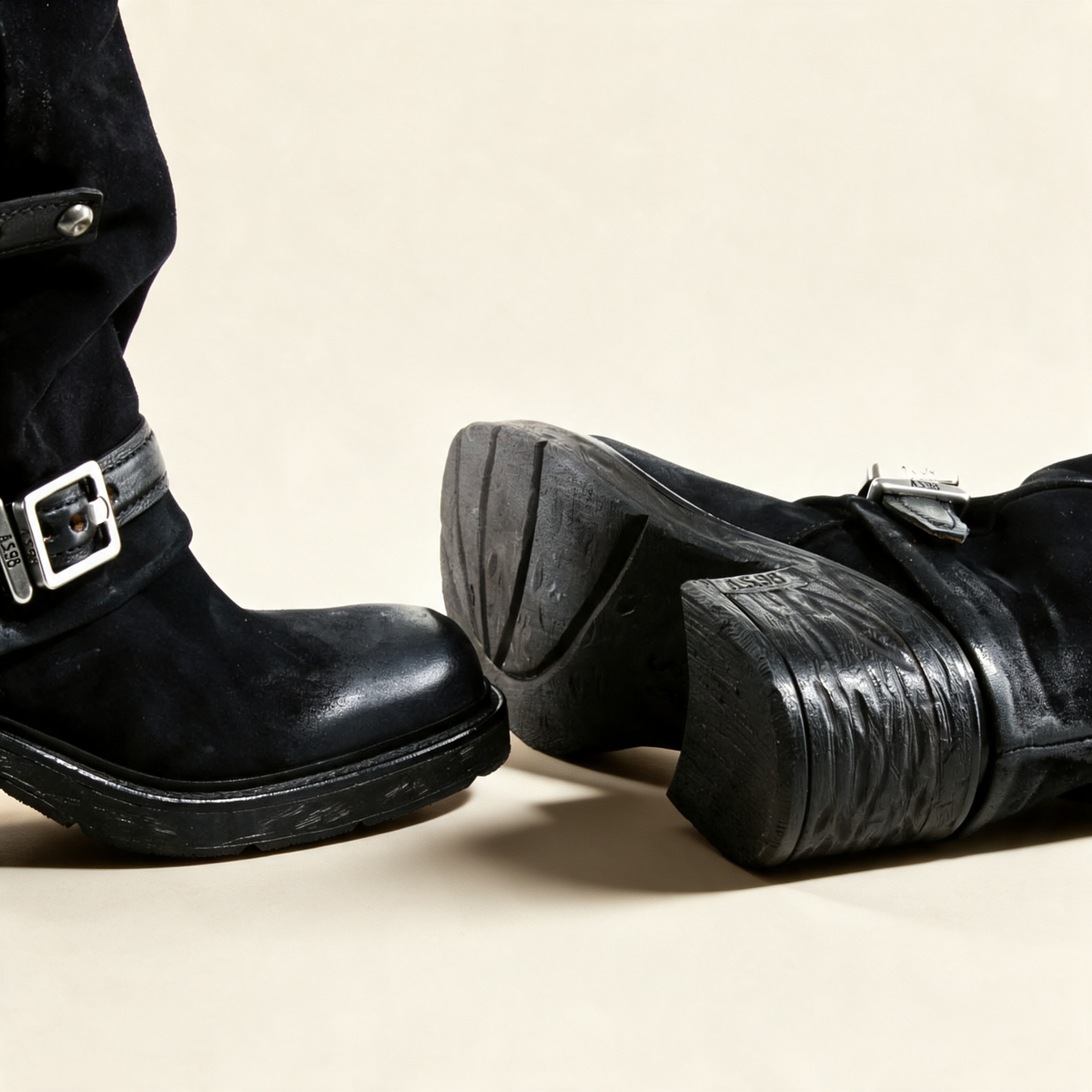 A.S.98 ROWENA Black knee-high boots, heel and sole detail 