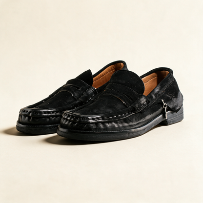 A.S.98 MILO Black loafers, pair three-quarter view 