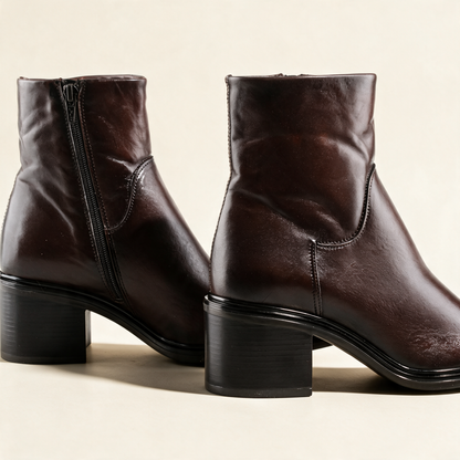 MJUS BRIO Chocolate ankle boots, hardware and construction detail 