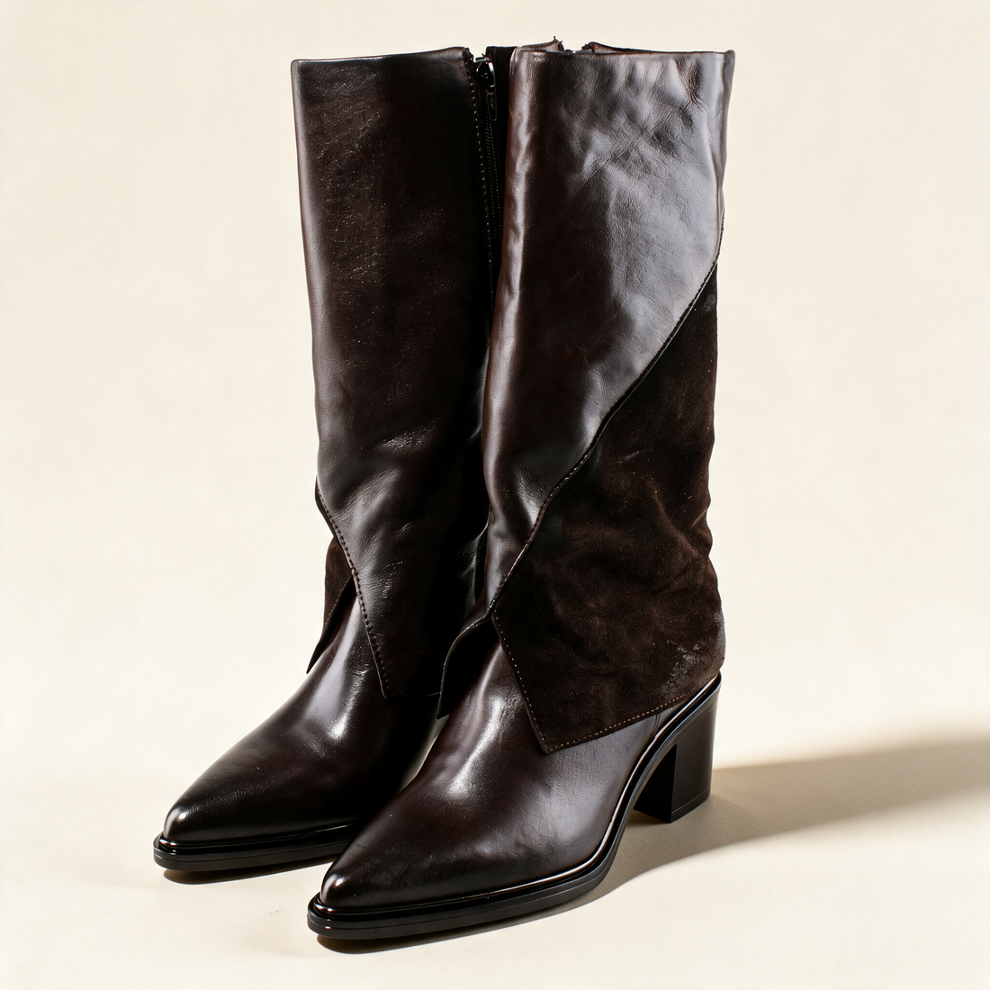 MJUS SIENA Mocha knee-high boots, pair three-quarter view 