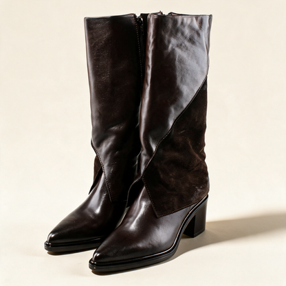 MJUS SIENA Mocha knee-high boots, pair three-quarter view 