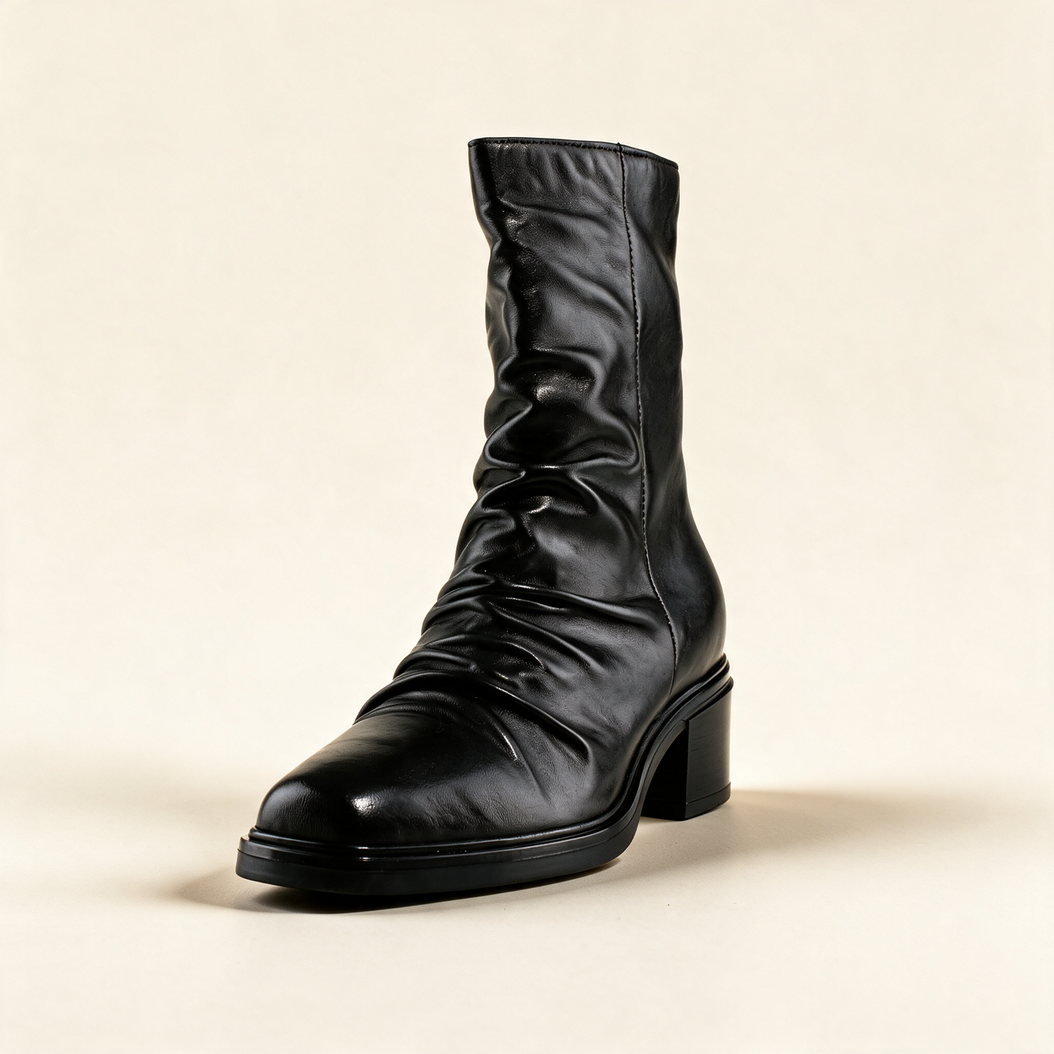 MJUS IONA Black mid-calf boots, single three-quarter view 