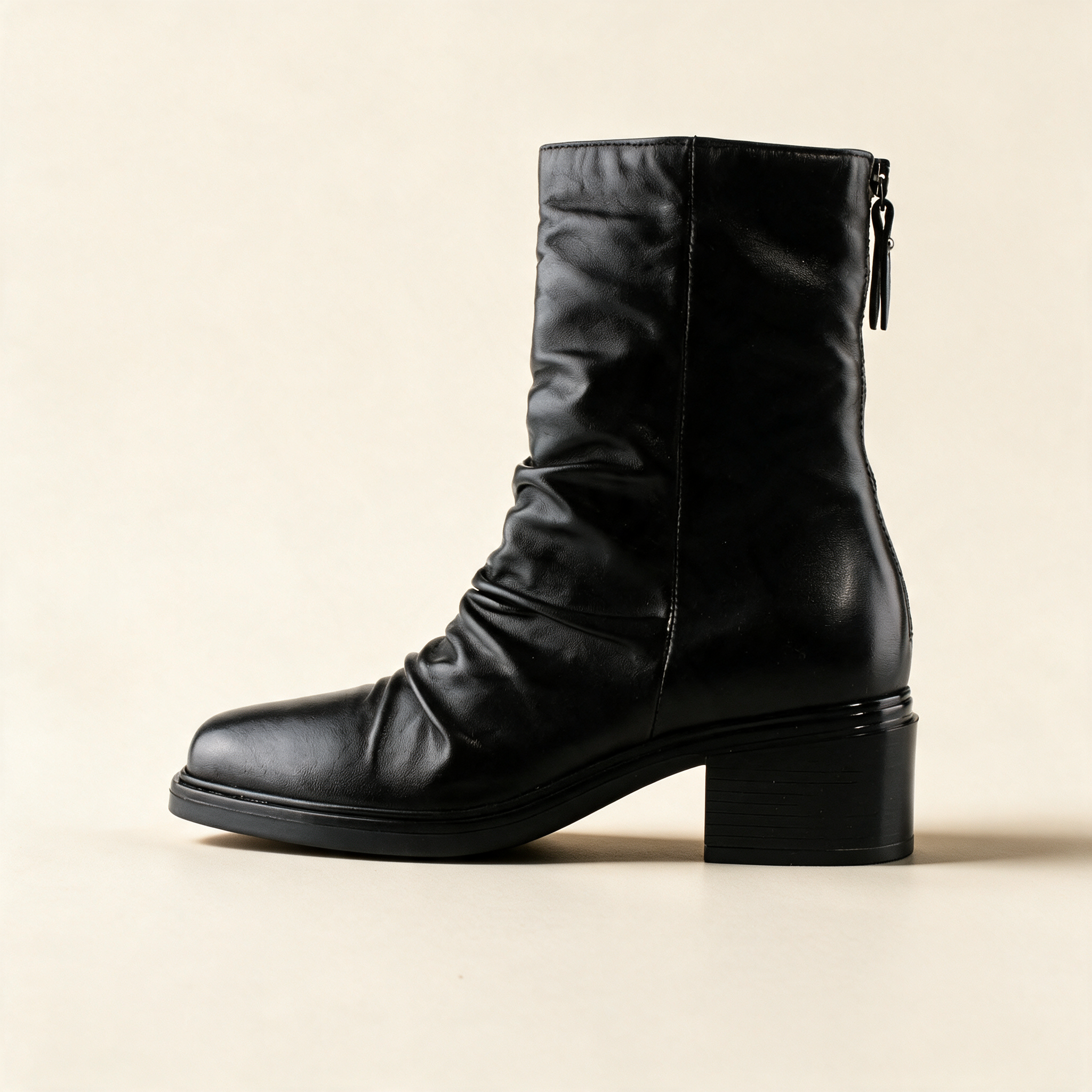 MJUS IONA Black mid-calf boots, outer side profile 