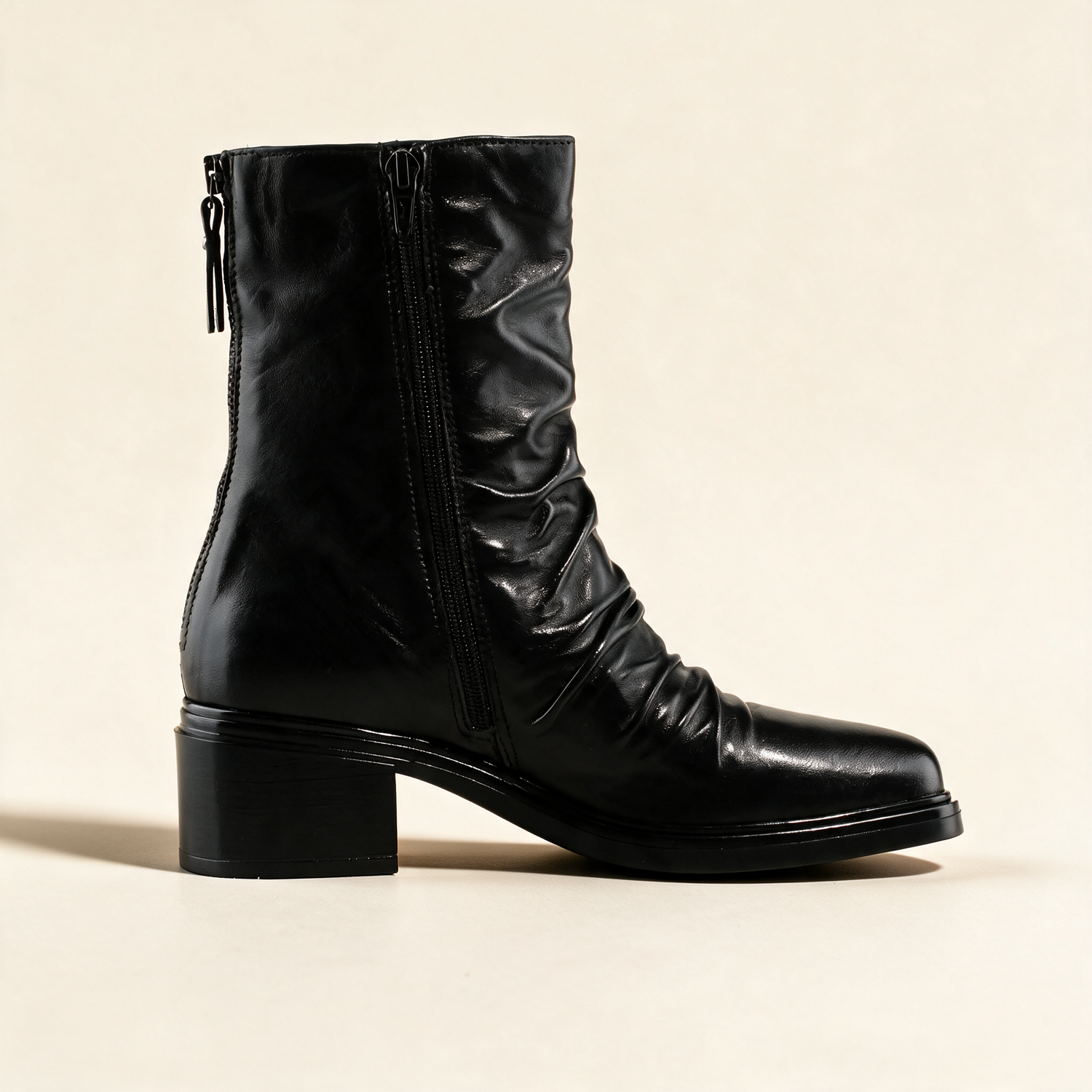 MJUS IONA Black mid-calf boots, front view 