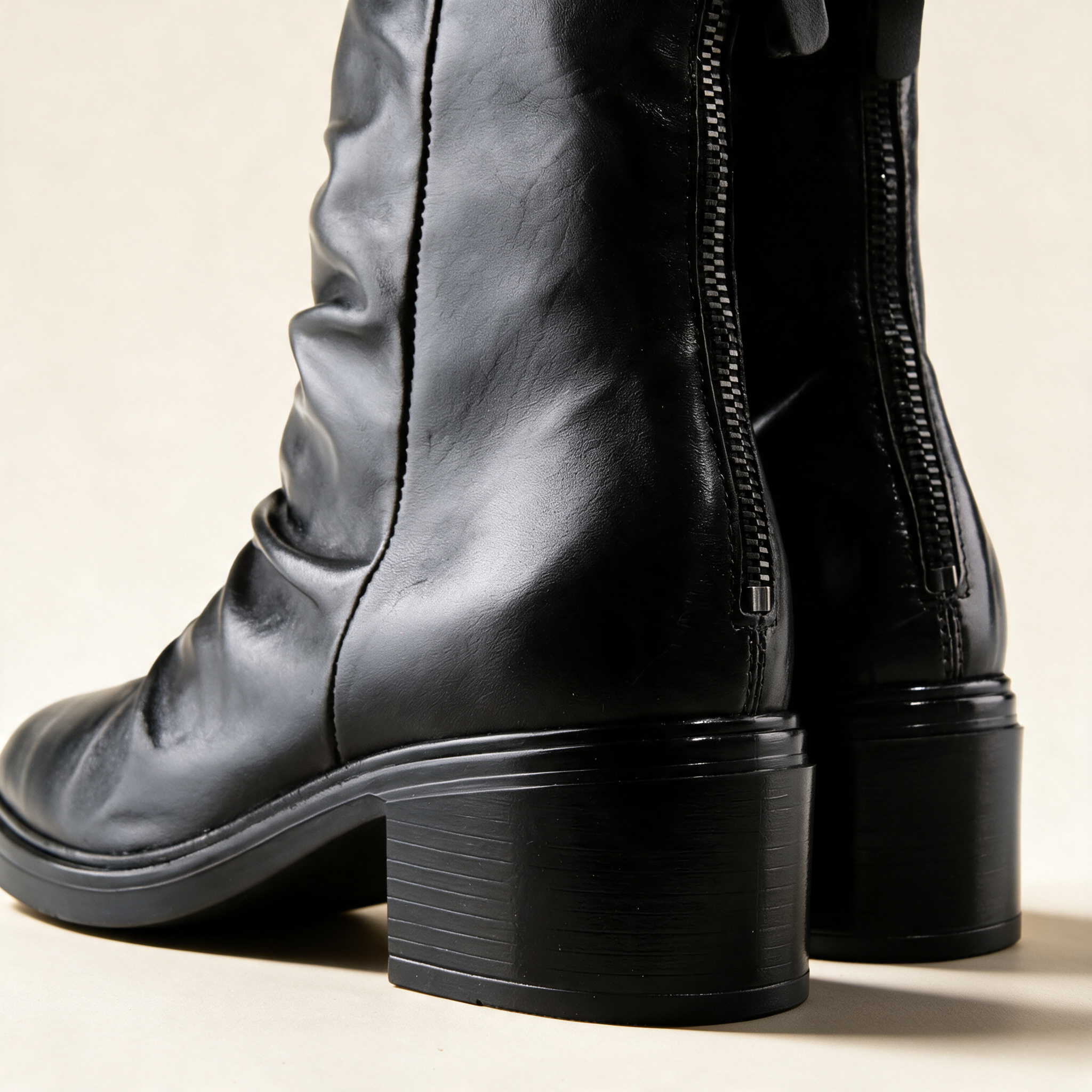 MJUS IONA Black mid-calf boots, hardware and construction detail 