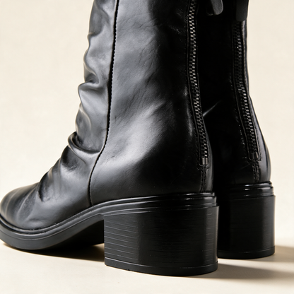 MJUS IONA Black mid-calf boots, hardware and construction detail 