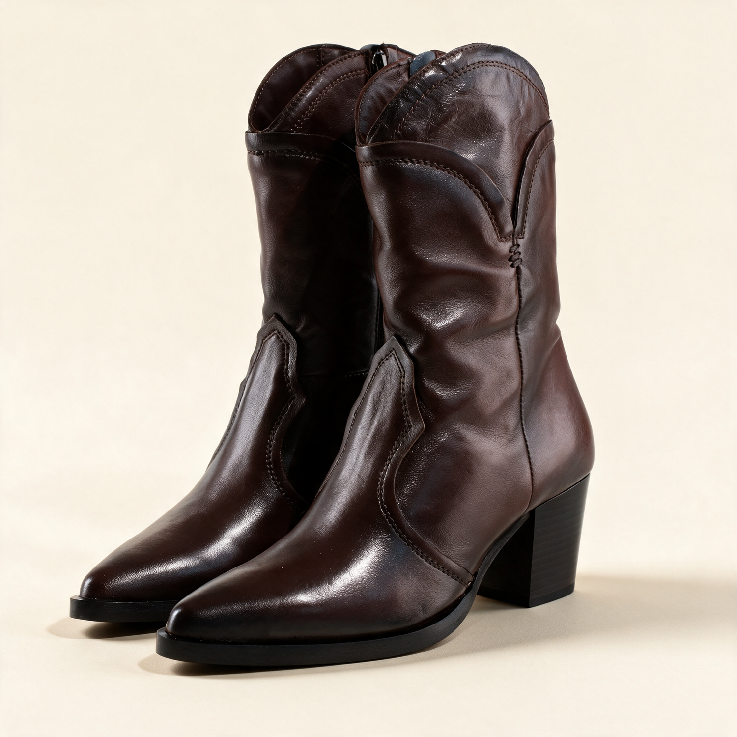 MJUS LUNA Chocolate ankle boots, pair three-quarter view 