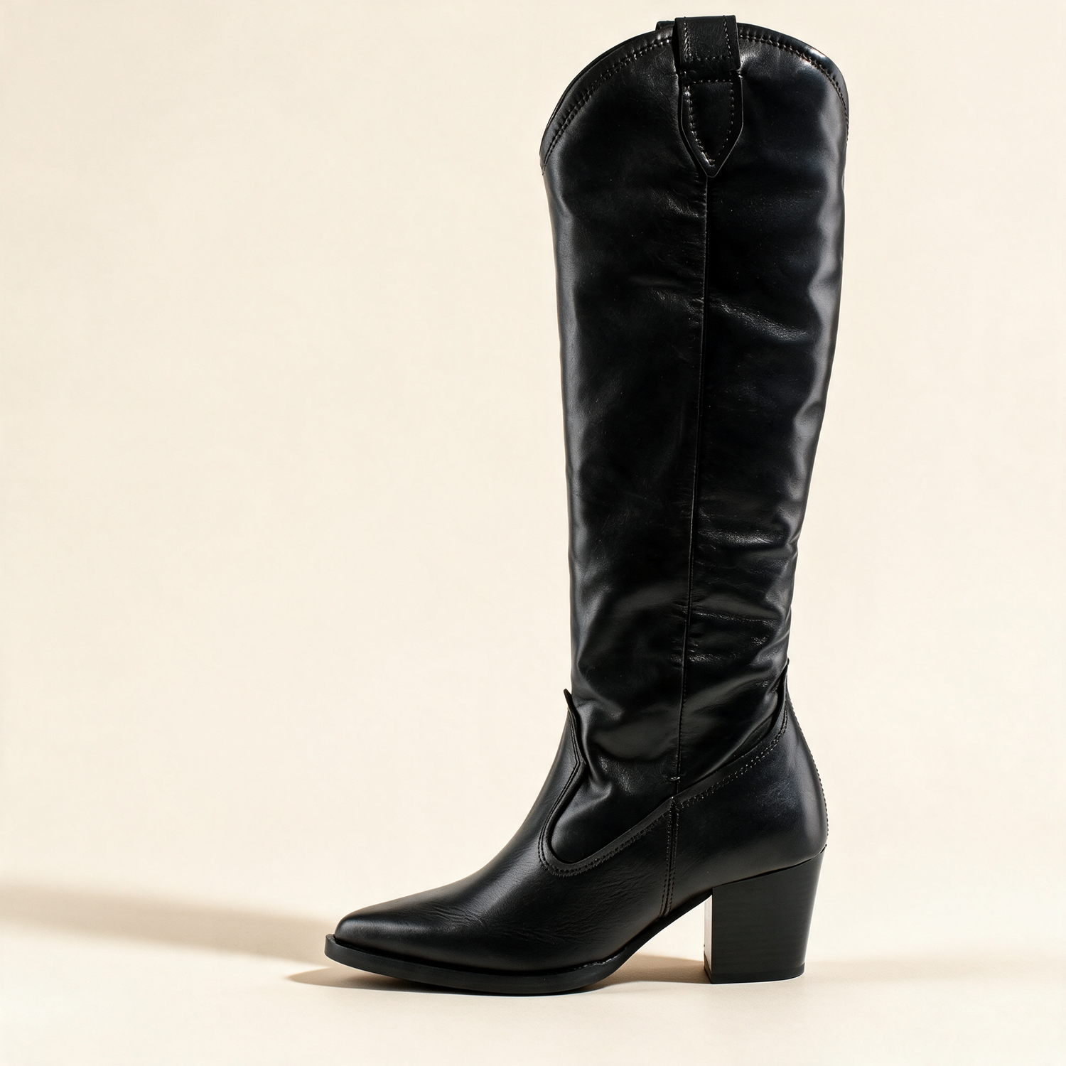 MJUS SORA Black knee-high boots, outer side profile 