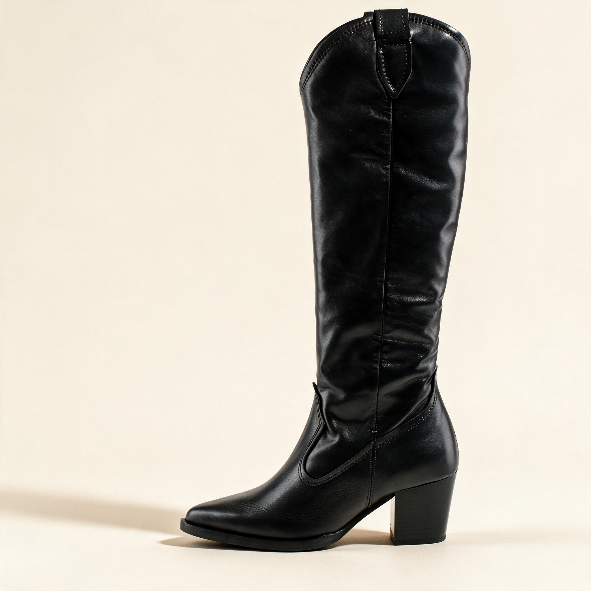 MJUS SORA Black knee-high boots, outer side profile 