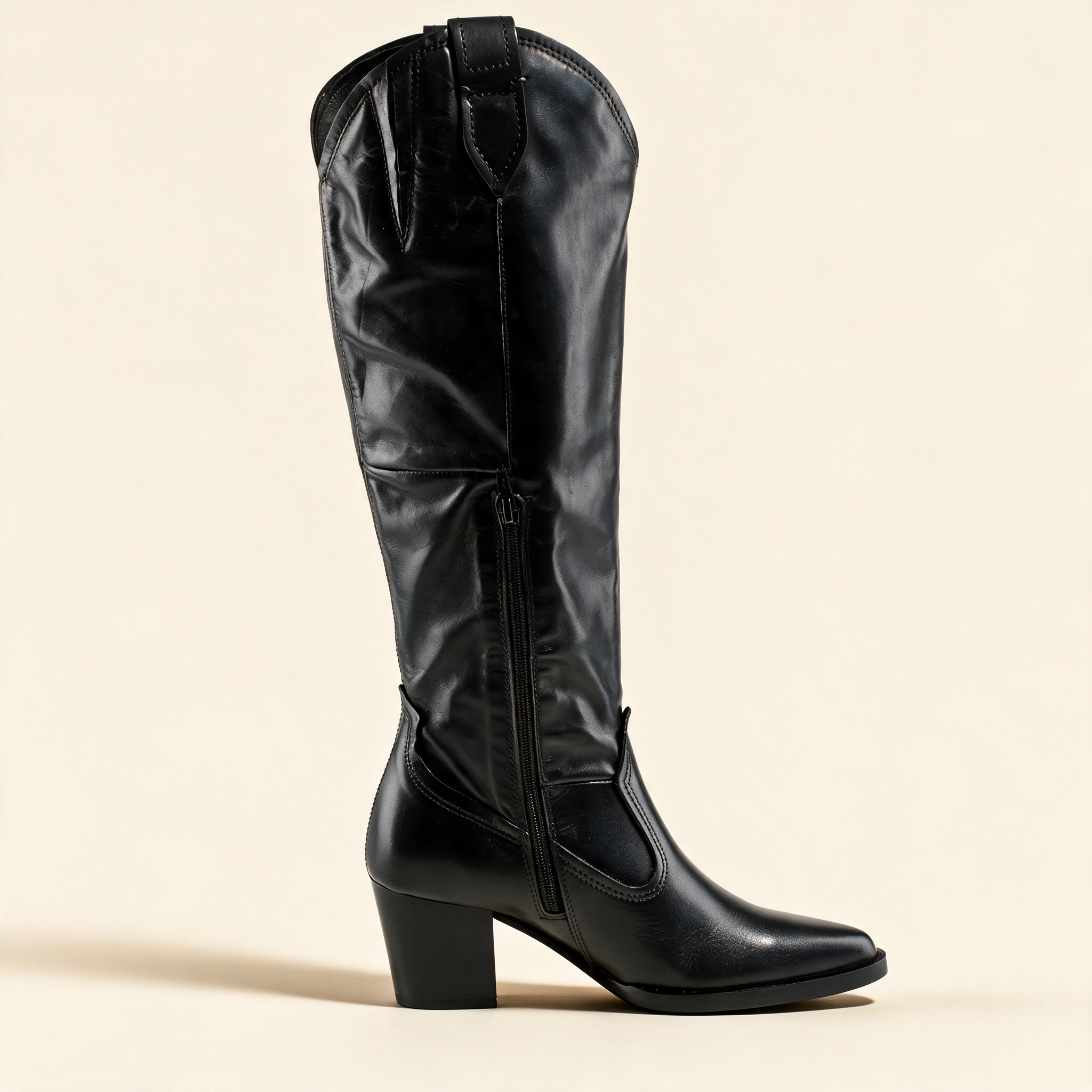 MJUS SORA Black knee-high boots, front view 